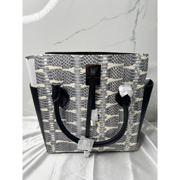 Michael Kors Collection Miranda Large Tote Black White Python Snake Leather Bag - Picture 1 of 13